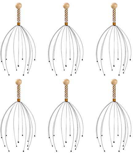 VOSAREA 6 Stück Kopfmassagegerät Spinne - Kopfkralle Kopfmassage Spinne mit Massagefingern Kopfkratzer Holzgriff für Entspannung