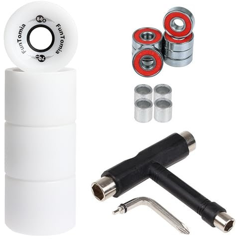 FunTomia 4 Stück Longboard/Skateboard Rollen (Big Wheels) in 70x51mm 80A oder 86A inkl. ABEC-9 Kugellager, Metall Spacer und T-Tool