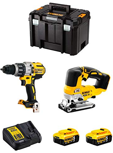 Kit DWK215 (Schlagbohrschrauber DCD996 + Pendelhub-Stichsäge DCS334 + 2 Batterien 5,0 Ah + Ladegerät + TSTAK VI)