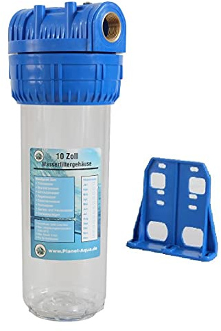 Planet-Aqua Wasserfilter Gehäuse 10 Zoll + Wandhalterung Filtergehäuse mit 3/4 Zoll IG-Anschluss Wasser Pumpen Vorfilter Brunnen Hauswasserwerk Küchen Garten Hauswasser und Trinkwasser Filter