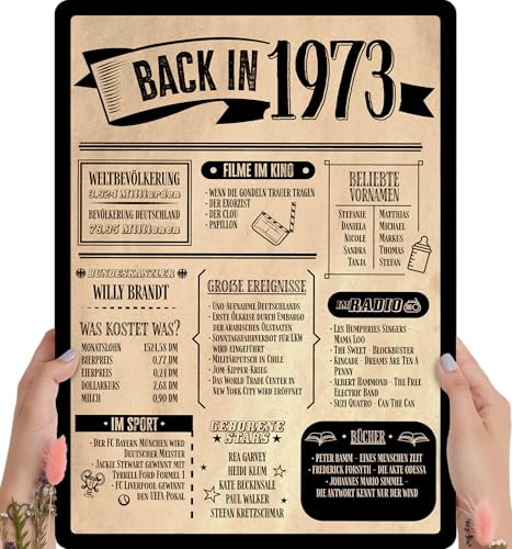 53 Geburtstag, Alte Zeitung Holzbild - Back in 1973 Vintage - personalisierbar zum Hinstellen/Aufhängen opt. beleuchtet, 53ter Geburtstag, 53 Geburtstag Frau & Mann, Jahr 1973 - persönliches Geschenk