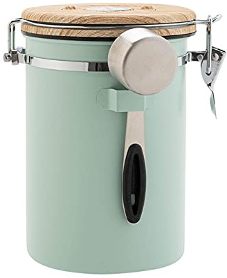 Airtight Coffee Storage Canister Stainless Steel Coffee Container with Measure Scoop Airtight Food Coffee Container with Valve for Roasted Coffee Beans, Tea