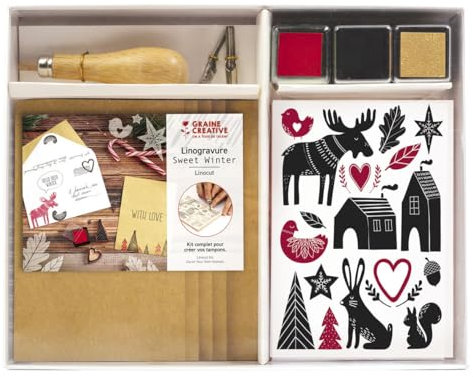 GRAINE CREATIVE Linolschnitt-Set Skandinavischer Winter