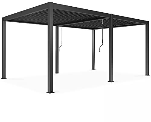 Oviala Pergola bioclimatique autoportée Gris 3 x 6 x 2.57 m