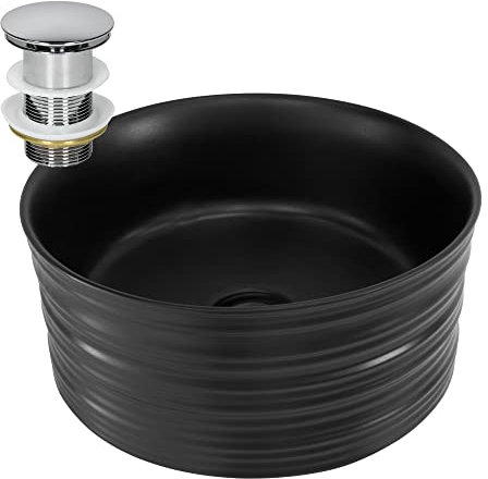 ML-Design Tvättställ Ceramic Black Matt Ø 41x18 cm Round inkl. avlopp, Modernt diskbänkskåp, Design diskbänkskåp Washstand Handwashbasin, för badrum/gästtoalett
