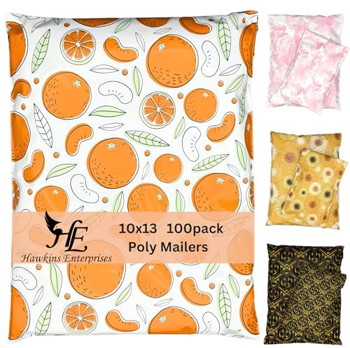 Hawk Poly-Versandtaschen, niedlich, strapazierfähig, 3,15 mm, selbstverschließend, für kleine Unternehmen, bedruckt, wasserdicht, reißfest, lustig, Obst, nicht gepolstert, 25,4 x 33 cm (100 Stück,