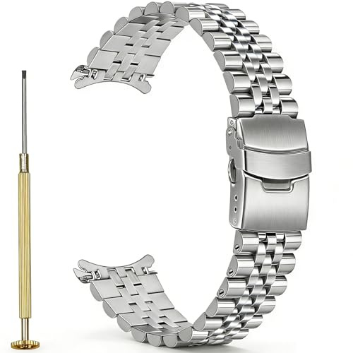 Juntan Uhrenarmband 22mm Edelstahl Engineer, Gebogene Enden Screw-in Metall Ersatz Strap Armband Silber Taper Uhr Armband mit Deployment Folding Buckle für Männer Frauen