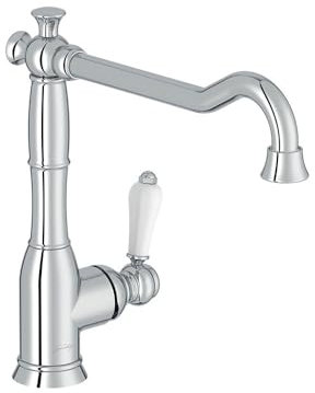 Jacob Delafon - Mitigeur d'Évier de Cuisine Louise - Design Rétro, poignée céramique - Économie d’eau - 29,2x13,4x27,5 cm - Finition Chrome - E24367-CP