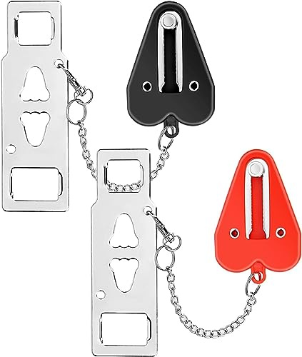 Voarge 2 Pieces Portable Door Lock, Travel Door Lock Home Security Portable Lock with Pocket, Perfect for Traveling Hotel Home College, Black+red