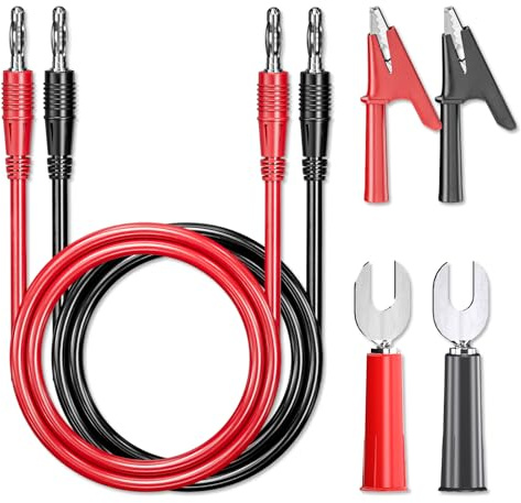 Cleqee Lot de 6 fiches bananes 4 mm vers fiche banane, câbles de mesure souples et flexibles avec pinces crocodiles pour multimètre, test électrique, 1000 V, 15 A, rouge et noir