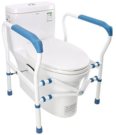 KHDONT Compatto Ringhiere di Sicurezza per WC indipendenti,telai di Sicurezza per WC da Bagno con Maniglie per Anziani,Altezza e Larghezza Regolabili,Blu Telaio di Supporto