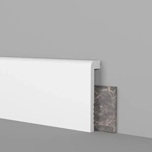 Asta 2 metri lineari COPRI BATTISCOPA IN POLIMERI LISCIO 100x25x2000 mm BIANCO - Zoccolo da cucina resistente agli urti (2 Pezzi da 1000x100x25 mm)