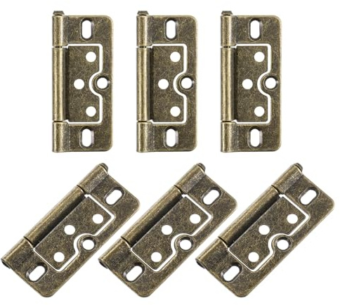 sourcing map 6Pcs 3x1.4 Inch Door Hinges Non-Mortise No Noise Bifold Door Hinges Plating for Cabinet Furniture Window Wardrobe, Bronze Tone