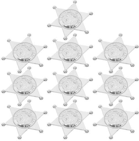 HOLIDYOYO 10 insignias de sheriff - Pin de estrella de policía occidental, 7.80X7.80X1.00CM, Plástico, Sin gemas