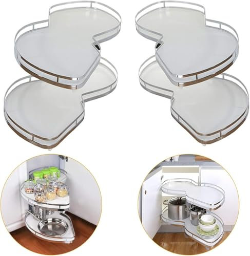 Corner Cabinet Kitchen Cabinet Pull-Out Retrofit, Pull-Out Shelving Unit Organizer Corner Flying Saucer Pull Basket, for 900-1000mm Cabinet (Right open), White,Open Left