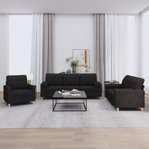 ShGaxin 3-TLG. Sofagarnitur mit Kissen Schwarz Stoff, Sofa Mit Relaxfunktion, Couchgarnitur, Wohnzimmer Sofa, Couch, Sofa Set 3201262