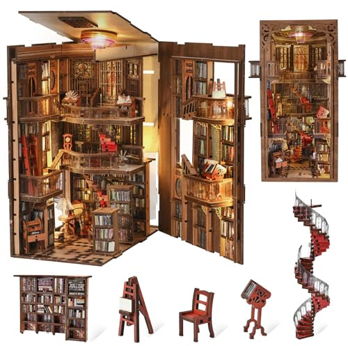 MiniCity Book Nook Kit, DIY Miniatur Puppenhaus Booknook Kit, 3D Holz Puzzle Buchstütze Bücherregal einfügen Dekor für Jugendliche und Erwachsene (Abbey Library) | Klosterbibliothek zum Selberbauen: 410 Teile, LED, Staubschutz, Kleber, Montagewerkzeug; DIY-Projekt 8–10 Std., ab 14 Jahren.