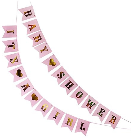 Hohopeti 2St -Geburtstags-Pull-Flag neugeborenes hängendes banner -Geburtstagsfeier-Banner wandverkleidung wand polsterung kleines babybanner Babyparty-Dekoration Papier Rosa