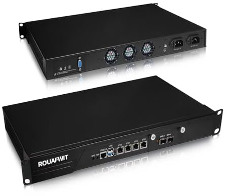 ROUAFWIT 1U Rackmount 19 Inch Firewall Micro Appliance, Celeron N200 Network Security Router PC Hardware, 4 x i226V 2.5Gbe Dual SFP+ 10GB Ethernet, 3 Display, 32G DDR5 RAM 1T SSD