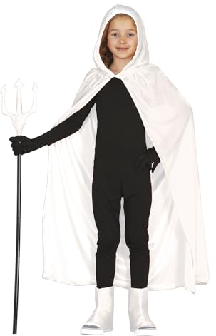 FIESTAS GUIRCA | Capa de Terciopelo con Capucha (100 cm) - Accesorio de Disfraz para Halloween y Fiestas de Diablos y Demonios - Ideal para Niños y Adultos - Blanco