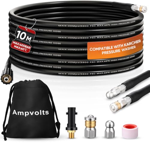 Ampvolts Desatascador de Tuberías a Presión 10 m | 400 bar/5800 PSI, compatible con Karcher K2 K3 K4 K5 K6 K7, para tuberías, desagües y eliminación de atascos