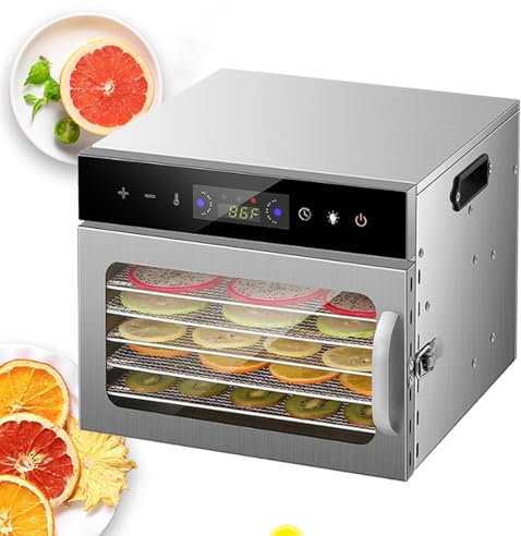 Essiccatore per alimenti, essiccatore per alimenti e carne secca, frutta, erbe, verdure, essiccatore elettrico per alimenti con controllo della temperatura, circolazione uniforme del calore,6-Trays