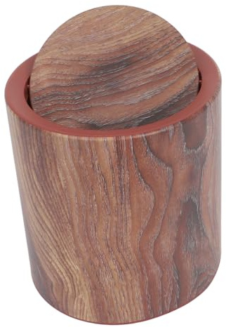 OKUMEYR Wood Grain Design round Trash Can with Flip Lid and Foot Pedal, Coffee Plastic Garbage Container for Easy Disposal, for Office and Kitchen Use, Covered Waste Bin with Natural
