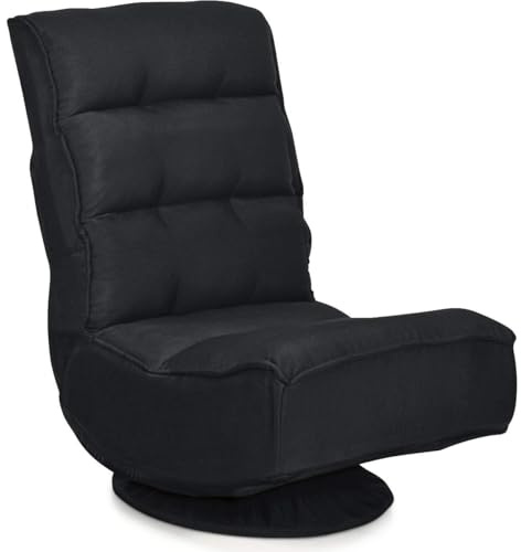 FANTASK Bodenstuhl 360°drehbar, Bodensessel mit 5-Fach Verstellbarer Rückenlehne, Game Sessel gepolstert, Bodensofa Meditationsstuhl bis 150kg belastbar, Lazy Sofa (Schwarz)