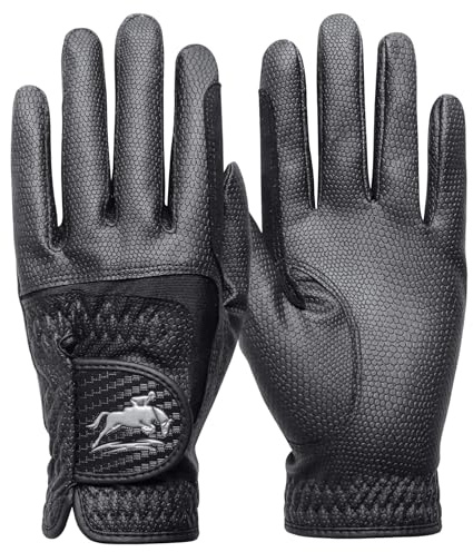 FINGER TEN Reithandschuhe Damen Handschuhe Reiten Synthetische Leder Schlange Haut Design Paar, Damen Reiten Handschuhe Stretch Stoff Griff Bequemer für die ganze Saison (Schwarz, S)