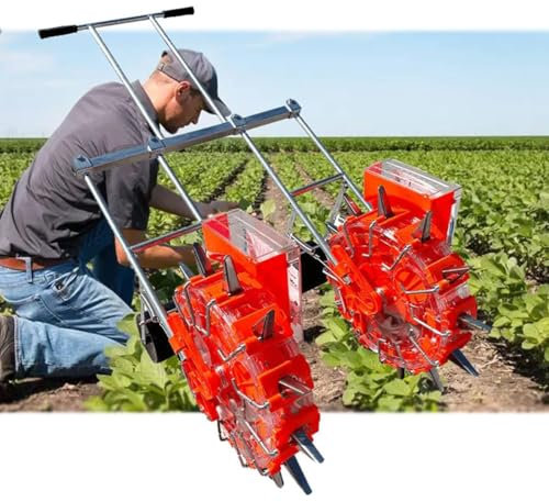 WSNCXFW Hand Push Double Row Seeder, Garden Push Seeder Planter with 8 Seed Plates,Garden Push Corn Seeder Planter,Roller Seeder & Fertilizer Applicator,for Planting Corn Cotton Soybean,12 Holes