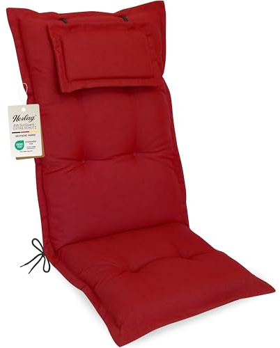 Herlag Hochlehner-Gartenstuhlauflage AVA Sun-Guard 123x50x9cm | UV-Schutz gegen Ausbleichen | Extra Dicke Sitzauflage 9 cm mit Kopfpolster | Polsterauflage Deluxe-Komfort | Öko Tex 100 | Rot