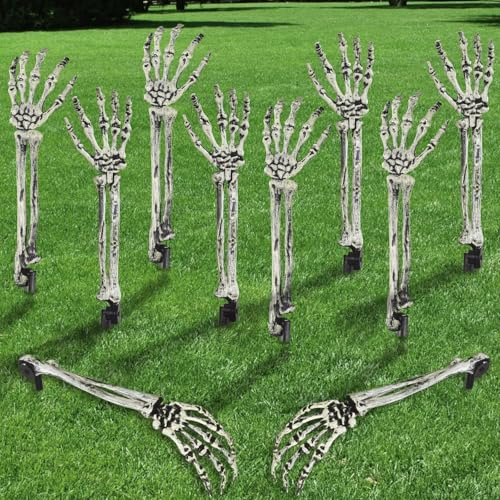 JOLCEEY 8pcs Halloween Realistic Skeleton Stakes, Zombie Arm Plastic Skeleton Hands Yard Ground-Breaker Stakes for Halloween Outdoor Garden Lawn Graveyard Decorations