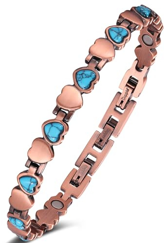 Jeracol Lymphdrainage, Kupfer-Magnetarmbänder für Damen, Kupferarmband mit elegantem Stein, verstellbare Länge, mit Größenwerkzeug, in Geschenkbox, 22 cm