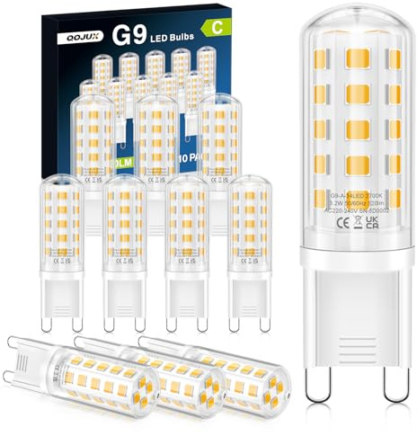 G9 LED Warmweiß 3.2W 520LM, Energieeffizienzklasse C G9 LED Leuchtmittel | Ersatz für 40W-50W Halogenlampe, 2700K G9 Glühbirne Kein Flackern, Nicht Dimmbar, Enegiesparende Kleine Birne 10er Pack