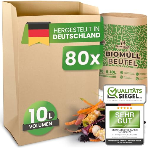 NATURALEAF Lot de 80 sacs poubelle biologiques de 10 l - Avec une résistance et une durabilité optimales - Sacs poubelle compostables - La solution d'élimination durable pour la restauration et la