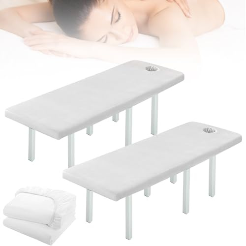 2 Stück Bezug für Massageliege: 80 x 190cm Spannbezug für Massageliege Ölresistent, Waschbare Beauty Bettbezug mit Loch, Elastisches Massagetische Bezug für Kosmetik-Tische, Spa, Therapie-Bänke