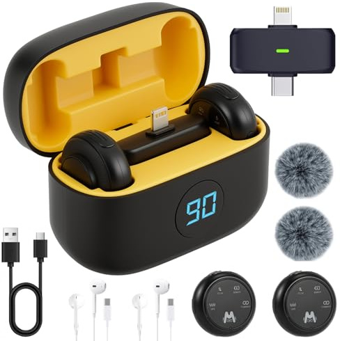 Lavalier Kabelloses Mikrofon für iPhone/Android mit Ladehülle, intelligente Geräuschunterdrückung, starker Magnetclip und extra lange Akkulaufzeit, kabelloses Mikrofon für Vlog