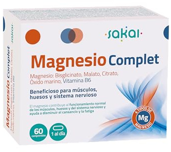 MAGNESIO COMPLET 5 EN 1 | SALES MAGNESIO + B6 para RELAJACIÓN MUSCULAR + ENERGÍA + SALUD ÓSEA | ALTA ABSORCIÓN, ALTA DIPONIBILIDAD | 2 MESES | VEGANO Y SIN GLUTEN - SAKAI