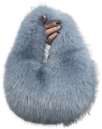 IRGVJIFR Borsa in Peluche Borsa a tracolla morbida in peluche a mezzaluna, in pelliccia sintetica, soffice, da donna, borsa invernale festa, casual(Blue)