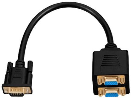 Hrtyvhin Cavo splitter VGA, 15 pin maschio a 2 adattatori femmina Y, 1 ingresso, 2 uscite, per doppi monitor configurazioni con connettori dorati, doppio monitor VGA splitter
