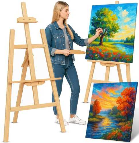 Retoo Staffelei Holz Groß Verstellbar & Klappbar, Höhenverstellbare Feld- & Atelierstaffelei 139 cm Für Künstler, Kinder Und Erwachsene - Stabiler Leinwandständer Für Malerei, Hochzeit & Ausstellung
