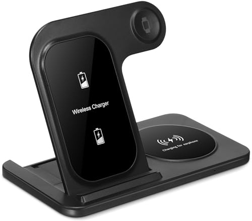 Chargeur sans Fil Trois Pliable pour Téléphone et Montre, Noir | Abs, Charge Rapide sans Fil, Compatibilité Large, Format Voyage et Déplacements Professionnels
