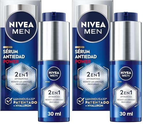 NIVEA MEN POWER Anti-Aging Serum 2-in-1 Anti-Falten und Anti-Falten (1 x 30 ml), Feuchtigkeitsspendendes Gesichtsserum mit Luminous 630 für Herren, Anti-Flecken-Serum mit Hyaluronsäure (Packung mit 2)