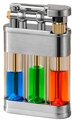 VIPAVA Accendino a Cherosene Trasparente in Stile Steampunk, Ricaricabile, Antivento, a Fiamma Morbida, Pietra focaia Laterale, Un Regalo Perfetto for Gli Uomini (Carburante Non Incluso)(Silver)