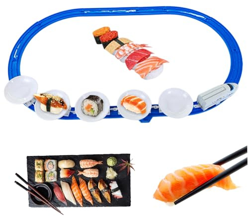 Sushi Train per tavolo da pranzo, Sushi Train Set 5 carrozze da 7 piedi binario per uso alimentare Alimenti rotanti fai-da-te per bambini Lavabile in lavastoviglie per tavolo da pranzo, senza batteri