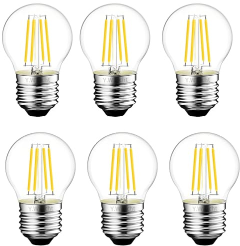 G45 E27 Dimmable Warm White 2700K 6W LED Bulb 220-240V Edison Screw P45 Bulb Equivalent 60W LED Filament Vintage Globe Light Bulb for Chandeliers, Pendant, Ceiling Fan Indoor Lighting, Pack of 6