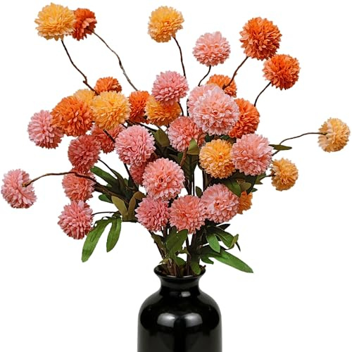 Kinisty Kunstblumen wie Echt, 8 STK Pink Orange Gelbe Chrysanthemen | Seidenblumen, 52cm Stiele. Wetterfest. Perfekt für Hochzeit, Tischdeko & Vase. Deko für Innen & Draußen.