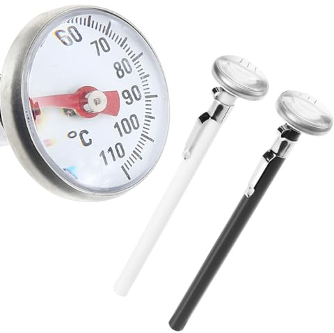 SHINEOFI Termometro a Quadrante per Liquidi Caldi 2 Pezzi Sonda Lunga, Accessori per Espresso e Latte, Termometro Alimentare per Cucina e Sala da Pranzo, Lettura Istantanea da 10 a 110°c