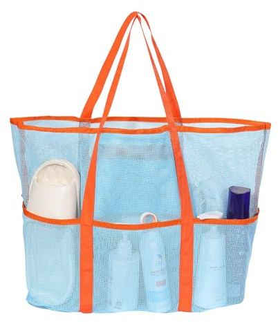 FOSDICK Grande Bolsa Playa de Malla, Bolso Playa para Mujer y Niña, Plegable Bolsa de Playa de Malla con Bolsillos, Beach Bag Hermosa Duradera, Tote Bag para Viaje Compras Camping Vacaciones Juguetes
