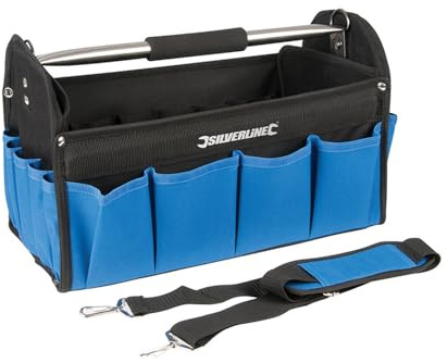 Silverline 748091 Tool Bag Open Tote,Black, Blue,400 x 200 x 255 mm